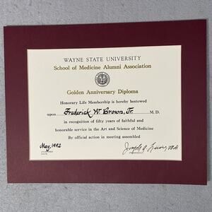 Vintage 1992 Wayne State University School of Medicine Diploma Paper Certificate